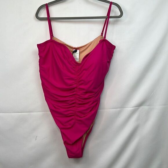 J. Crew Fuchsia Pink ruched one piece swimsuit spaghetti straps size 22 NWT - Picture 2 of 14